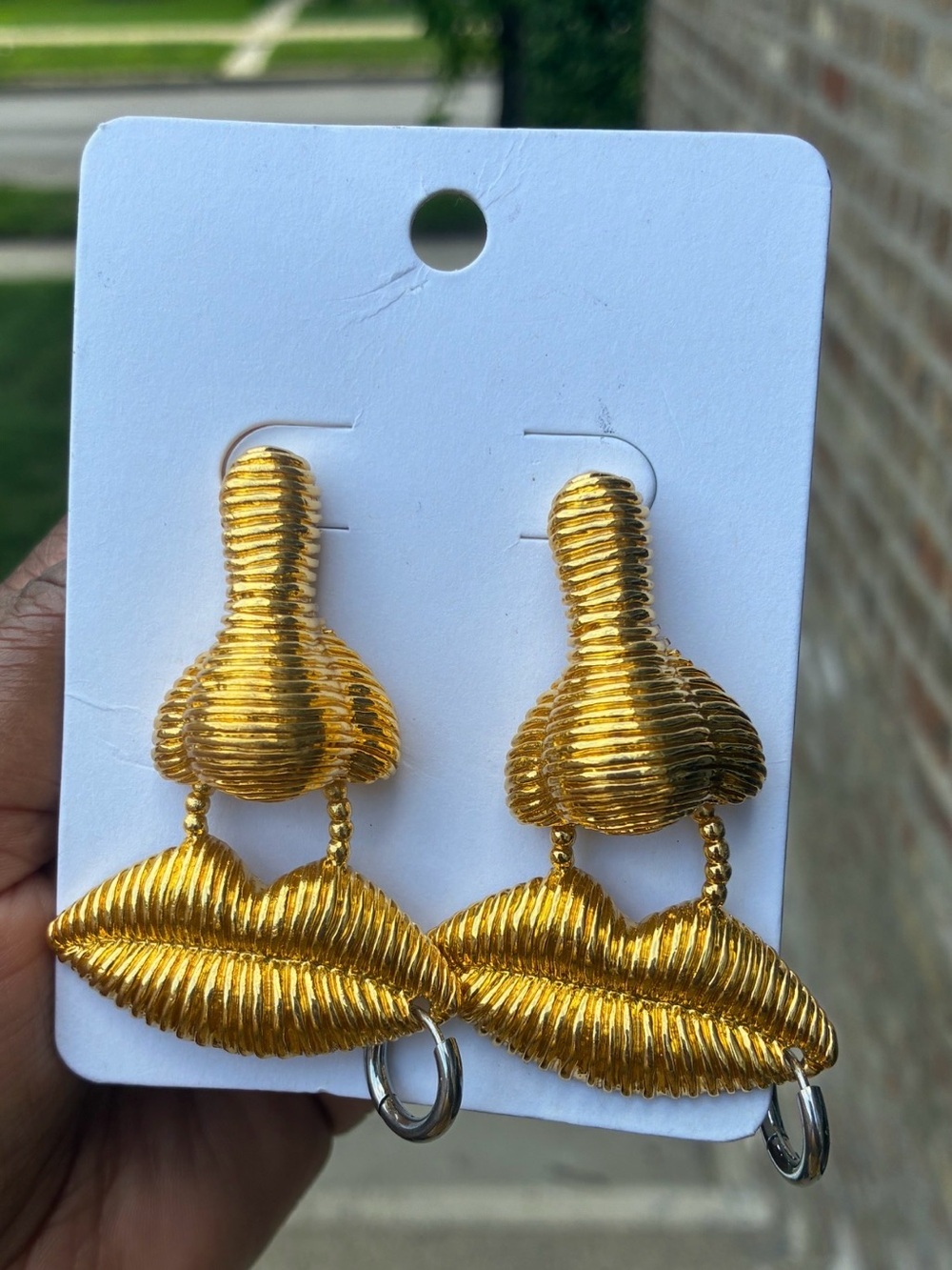 Gold-Tone Novelty Lip & Nose Drop Earrings